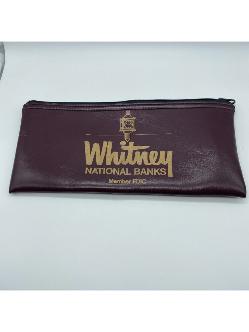 Vintage Red Vinyl Bank Deposit Bag Whitney National Bank Zipper Pouch Retro